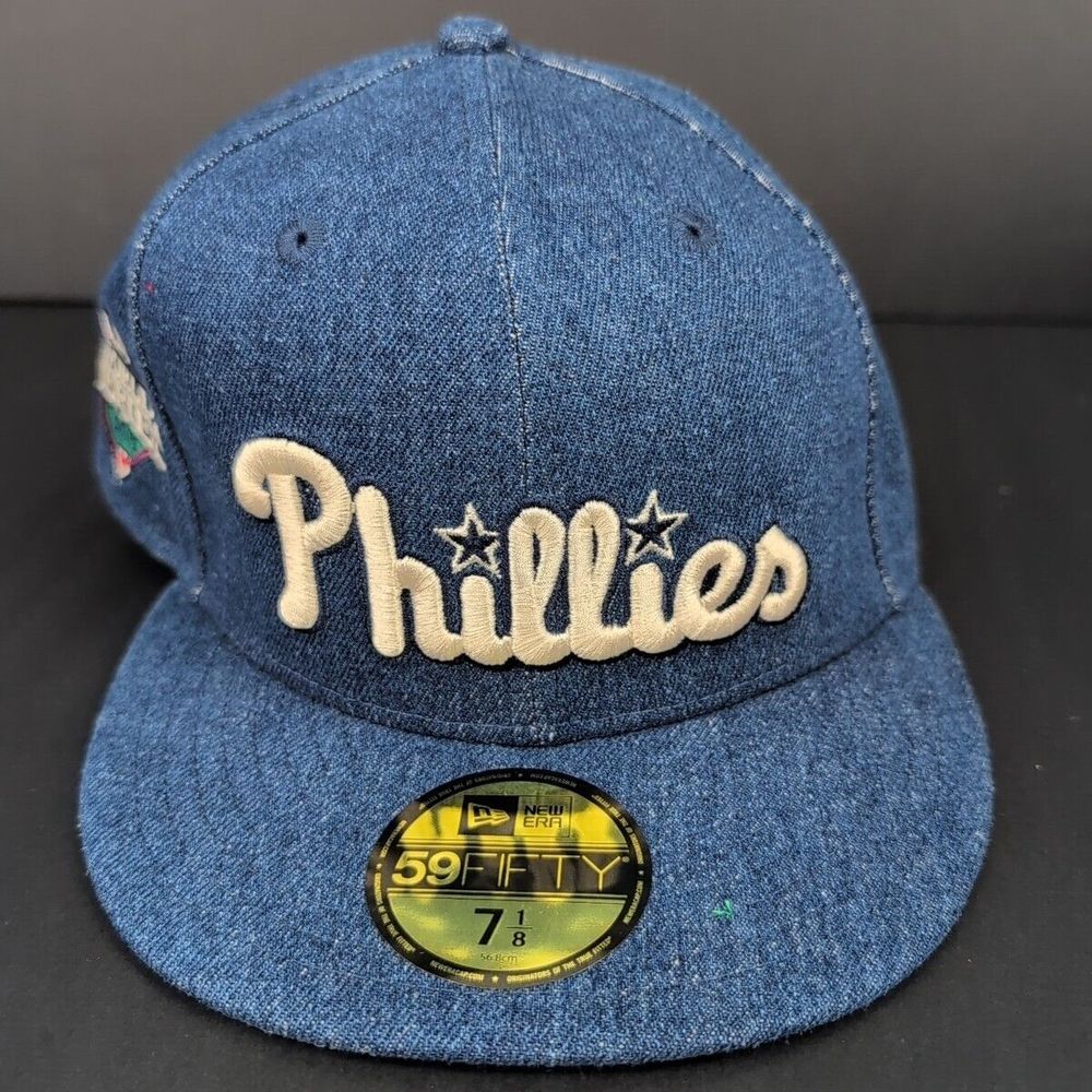 NEW ERA 5950 59FIFTY PHILADELPHIA PHILLIES DENIM FITTED HAT SIDE PATCH‎ 7-1/8